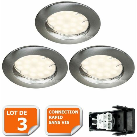 LAMPESECOENERGIE Lot de 3 spot led encastrable complète ronde fixe alu brossé blanc neutre eq. 50w