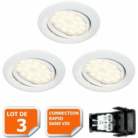 Lot 3 Spots Led Encastrable Plafond Diametre 55Mm 3W 220V, Blanc Chaud  3000K Avec Ampoules Led, Rond Plafonnier, Dimmable, C[u4848] - Cdiscount  Maison