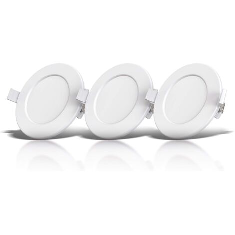 lot de 3 spots encastrables spéciales salle de bain IP44, protégés contre les projections d'eau, ultra plat, Ø110mm, modules LED 6W, lumière blanche chaude [Classe énergétique F]