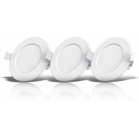 lot de 3 spots encastrables spéciaux salle de bain IP44, protégés contre les projections d'eau, ultra plat, Ø115mm, modules LED 6W, lumière blanche chaude
