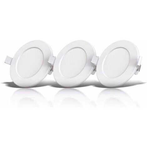 lot de 3 spots encastrables spéciaux salle de bain IP44, protégés contre les projections d'eau, ultra plat, Ø115mm, modules LED 6W, lumière blanche chaude