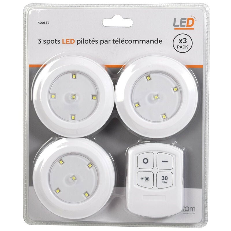 Lot de 3 spots leds avec télécommande
