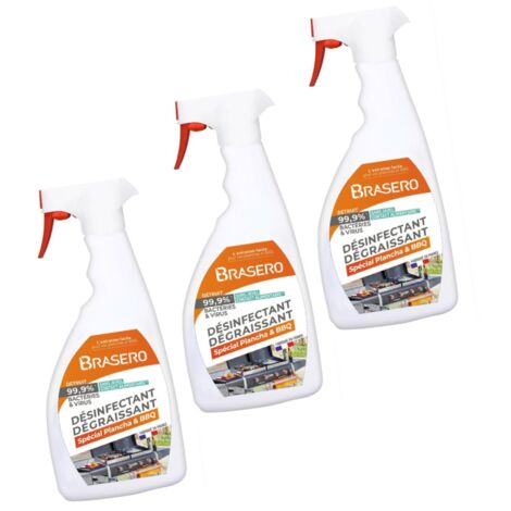 Lot de 3 Sprays Nettoyants Désinfectants Brasero - Jusqu'à 35 nettoyages par Spray - Idéal pour Barbecues et Planchas - Blanc
