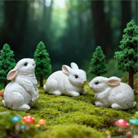 Lot de 3 statues de lapins de Pâques – Figurines mignonnes en résine pour jardin, pelouse, table et décoration de Pâques