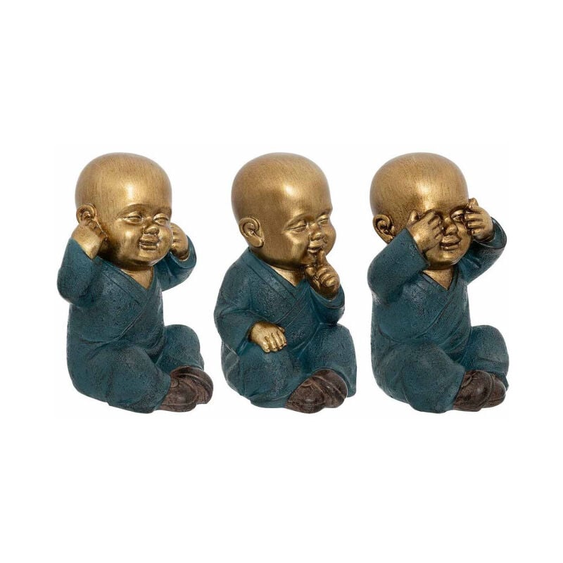 Lot de 3 Statuettes Déco Bouddha "Sagesse" 21cm Or