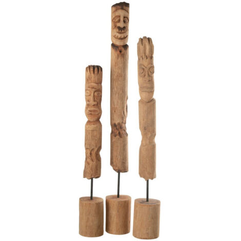 Lot de 3 Statuettes Déco en Bois "Totem" 86cm Naturel