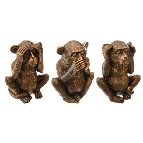 Lot de 3 Statuettes Déco "Singe Sagesse" 17cm Or