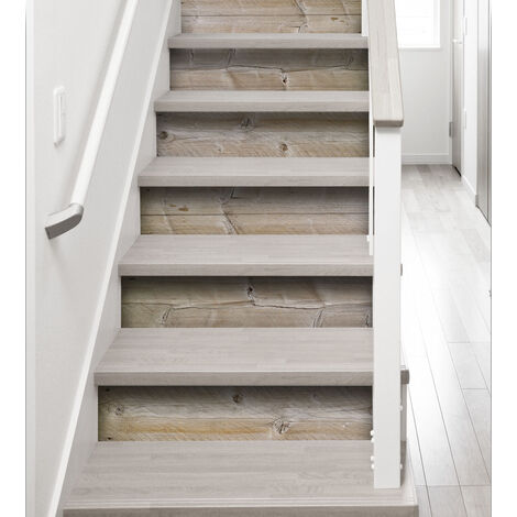 Contremarche adhésive autocollante 3 planches bois vieilli 19,5x100cm – Adhésif marron pour surfaces lisses – Application rapide sans bulles – Plage