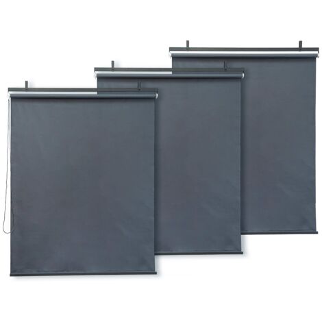 Lot de 3 stores rétractables en métal - 124.5 x 225 cm - Gris anthracite