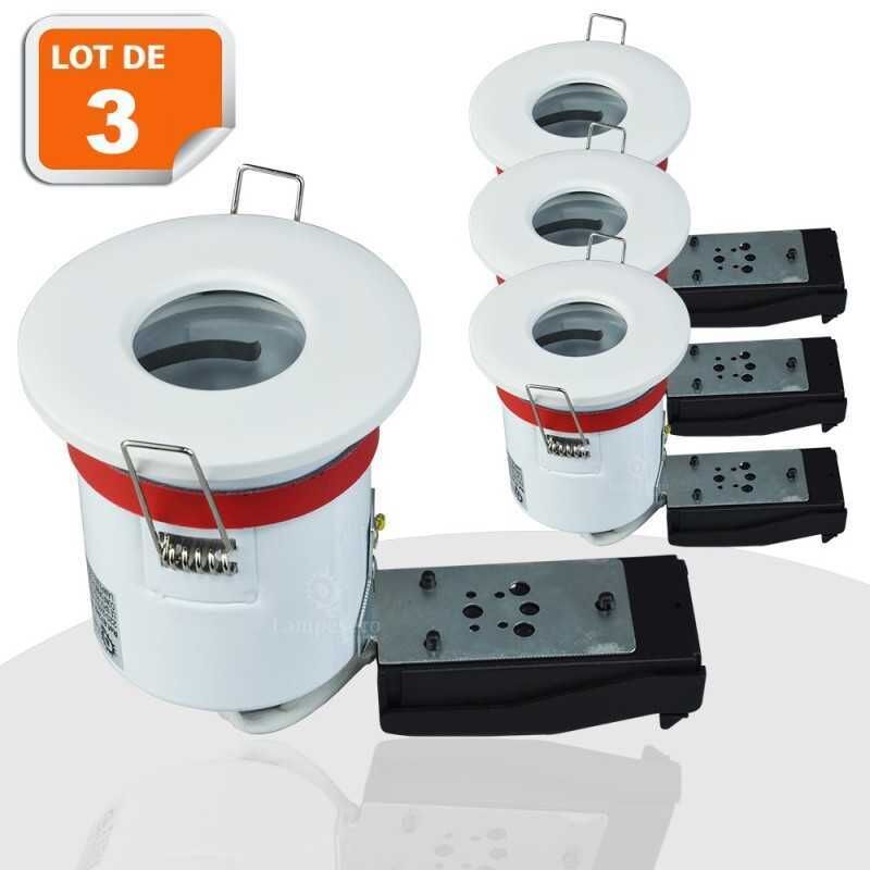 Lot de 3 Support de spot BBC Etanche IP65 Blanc 87mm avec douille GU10 automatique ref. 830W