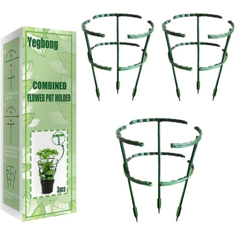 Lot de 3 supports à plantes en plastique double couche, avec tige de fixation pour fleurs.