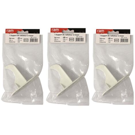 Lot de 3 supports à visser pour radiateur en fonte type rideau - longueur axe 55 mm - longueur totale 80 mm - Ram