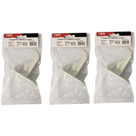 Lot de 3 supports à visser pour radiateur en fonte type rideau - longueur axe 65 mm - longueur totale 90 mm - Ram