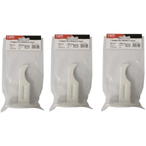 Lot de 3 supports à visser pour radiateur en fonte type rideau - longueur axe 90 mm - longueur totale 120 mm - Ram