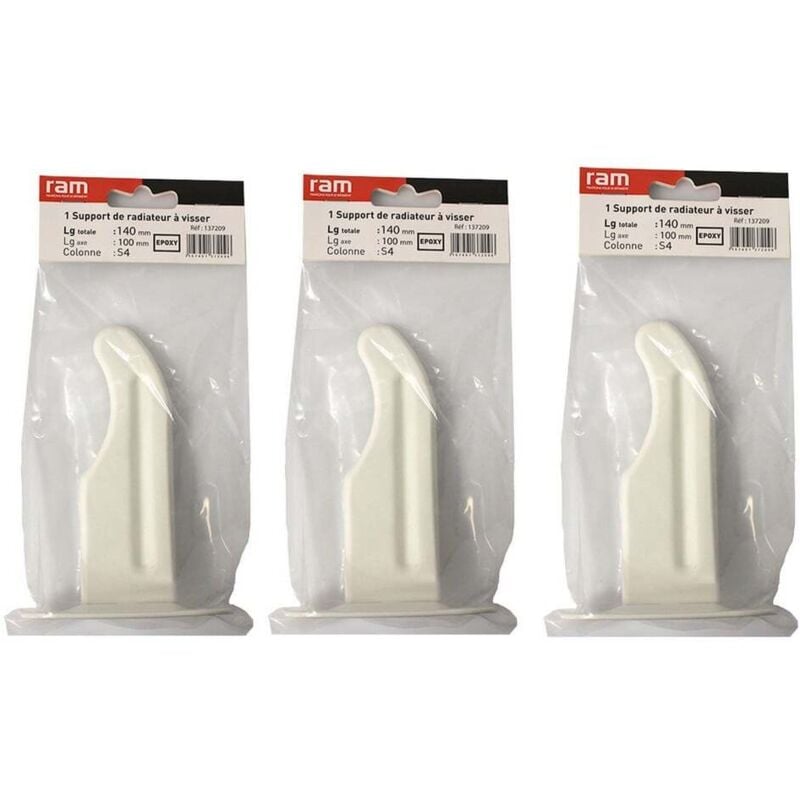 RAM - Lot de 3 supports à visser pour radiateur en fonte type traditionnel - longueur axe 100 mm - longueur totale 140 mm