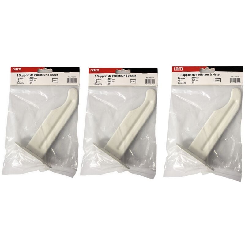 RAM - Lot de 3 supports à visser pour radiateur en fonte type traditionnel - longueur axe 140 mm - longueur totale 180 mm