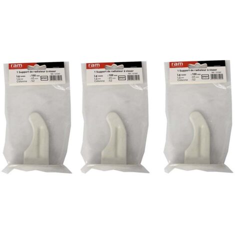 Lot de 3 supports à visser pour radiateur en fonte type traditionnel - longueur axe 65 mm - longueur totale 100 mm - Ram