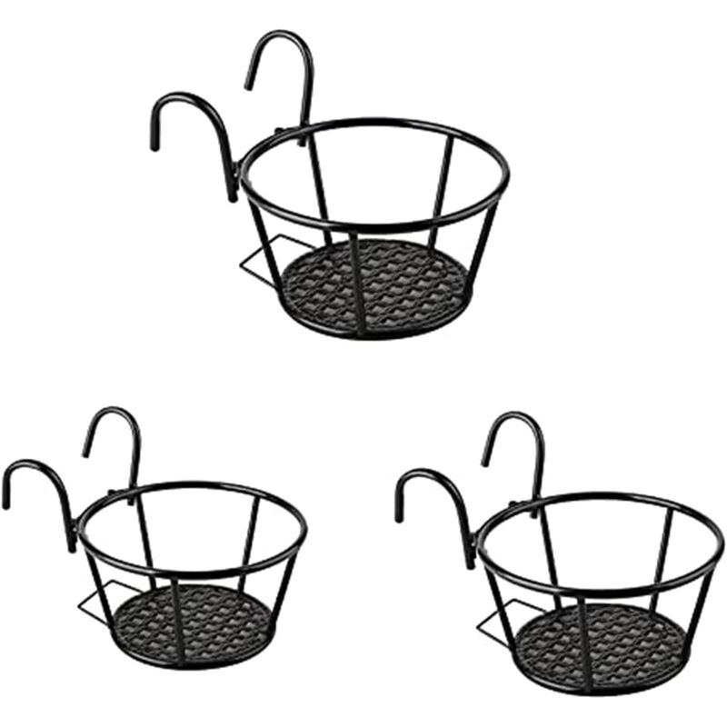 Lot de 3 supports de pots de fleurs en métal - Étagère à fleurs à suspendre avec crochets pour pots de fleurs - Rampe suspendue - Pour jardin,