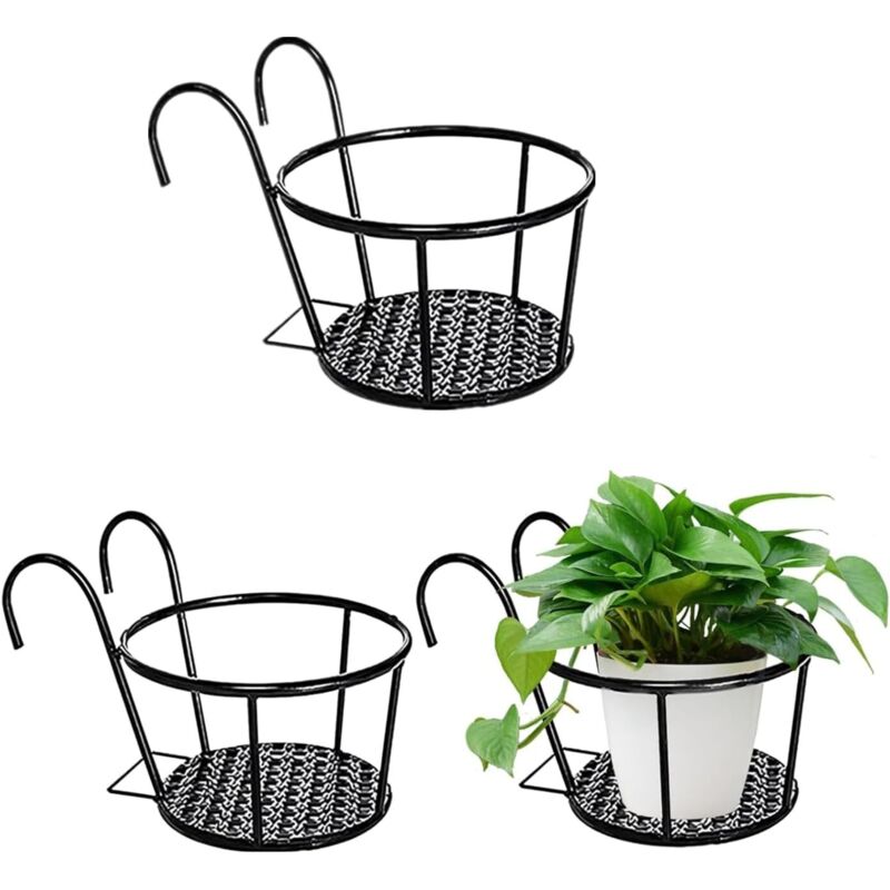 Lot de 3 supports de pots de fleurs en métal - Étagère à fleurs à suspendre avec crochets pour pots de fleurs - Rampe suspendue - Pour jardin,