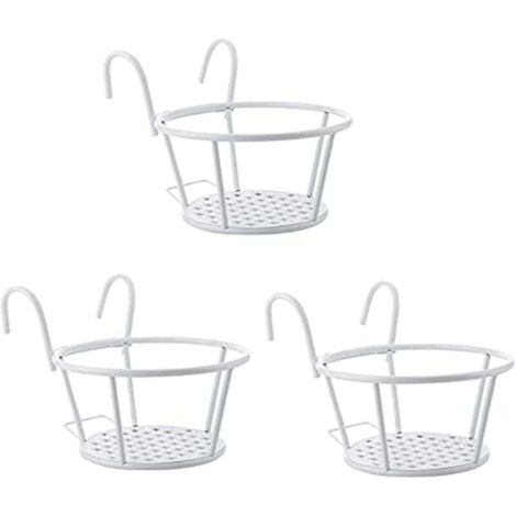 Lot de 3 supports de pots de fleurs en métal - Étagère à fleurs à suspendre avec crochets pour pots de fleurs - Rampe suspendue - Pour jardin, balcon, clôture, intérieur et extérieur