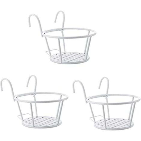 Lot de 3 supports de pots de fleurs en métal - Étagère à fleurs à suspendre avec crochets pour pots de fleurs - Rampe suspendue - Pour jardin, balcon, clôture, intérieur et extérieur