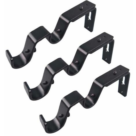 Lot de 3 supports de tringle à rideaux réglables pour tringle à rideaux de 19 mm et 16 mm, argent (noir)