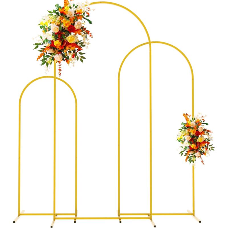 Lot de 3 supports en métal doré pour arche de mariage (1,8 m, 1,5 m, 1,2 m) cadre arqué carré pour fête d'anniversaire, cérémonie, décoration