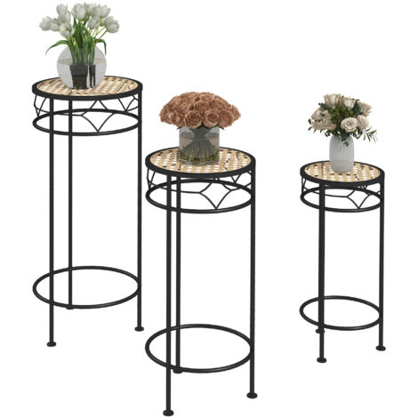 Lot de 3 supports pot de fleurs supports pour plantes ronds étagère à fleurs empilables - plateaux aspect rotin
