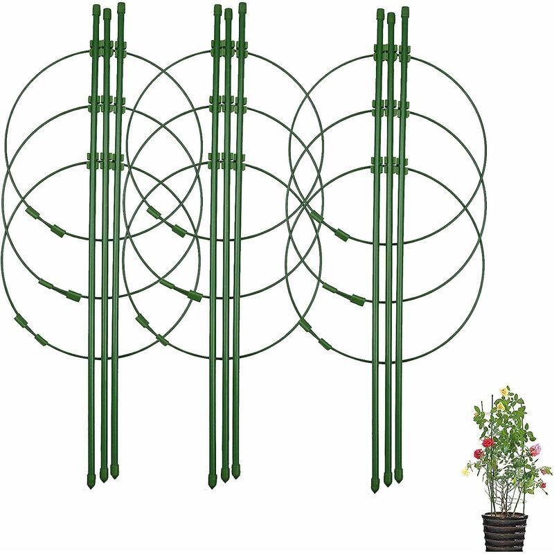 Start - Lot de 3 supports pour plantes grimpantes avec 3 anneaux de support réglables 45 cm