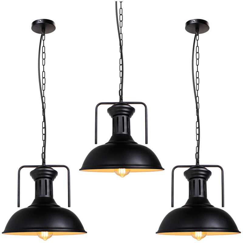 Lot de 3 Suspension Luminaire Vintage Industrielle E27 33cm Lustre Plafond Eclairage Décor Noir