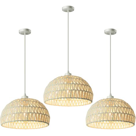 Lot de 3 suspensions, suspensions tissées à la main, plafonniers bohèmes, suspensions bohèmes, hauteur réglable, blanc