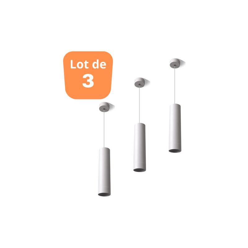 Lot de 3 suspensions tube beta blanc GU10 câble 1.45m