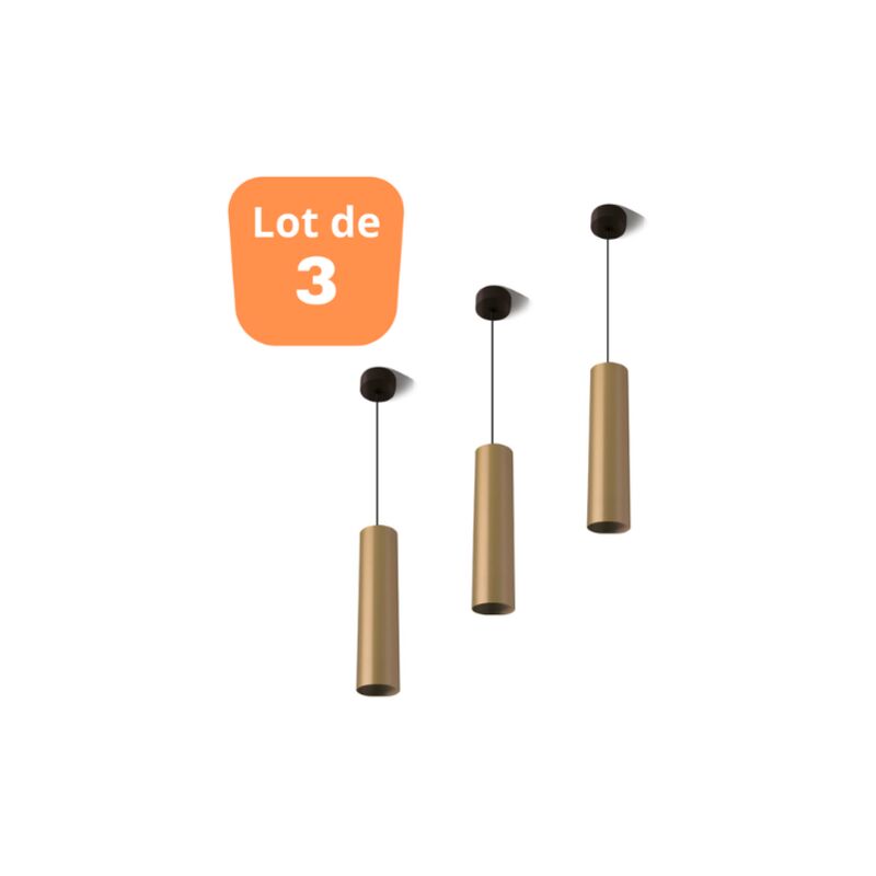 Lot de 3 suspensions tube beta doré GU10 câble 1.45m