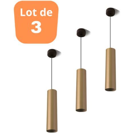 Lot de 3 suspensions tube BETA doré GU10 câble 1.45m