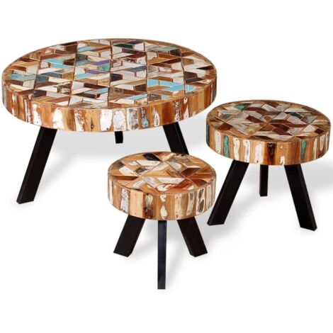Lot de 3 Table basse Table d'appoint pour Salon Chambre - Bois de récupération massif BV436336 - BonneVie