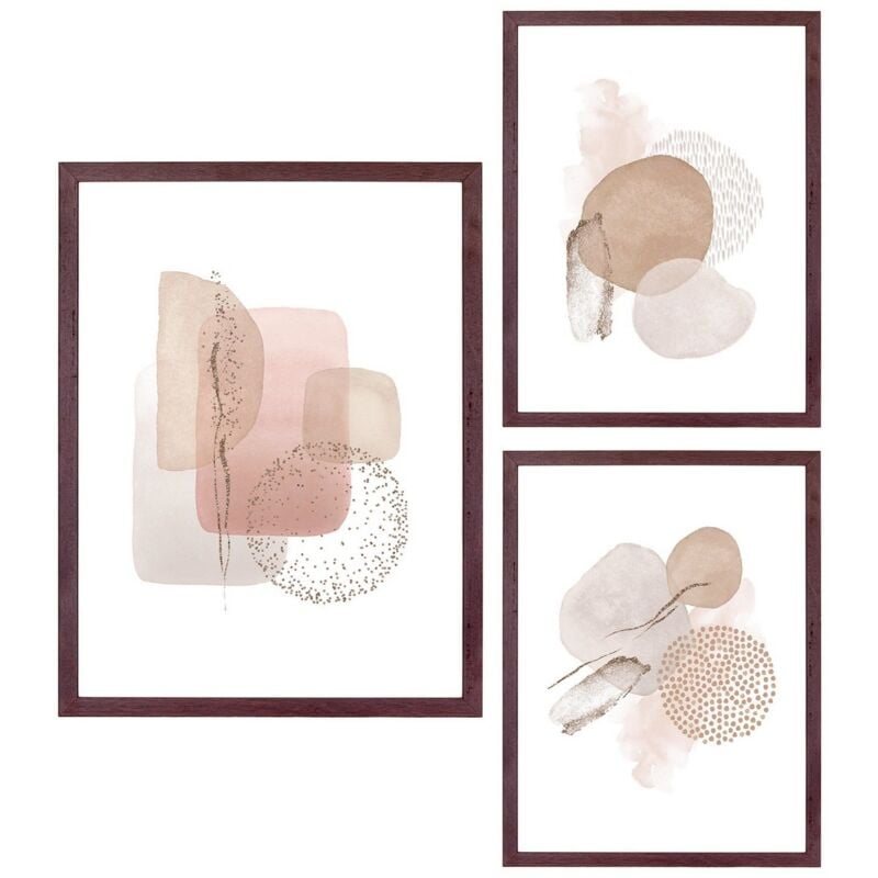 Lot de 3 Tableaux Aspen, mdf, Verre, Blanc, Marron, 40x30x1,5 cm