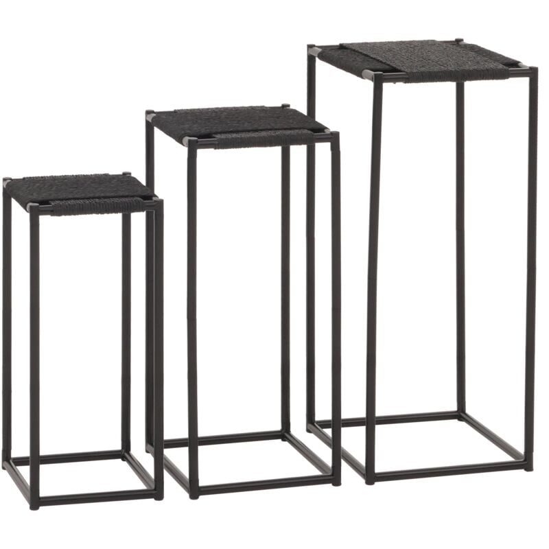 Lot de 3 tables à fleurs table d'appoint support à fleurs étagère empilable métal papier corde anthracite 040007506