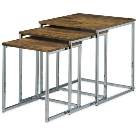 Lot de 3 tables basse salon gigogne bout de canapé design moderne bois 2 - Bois