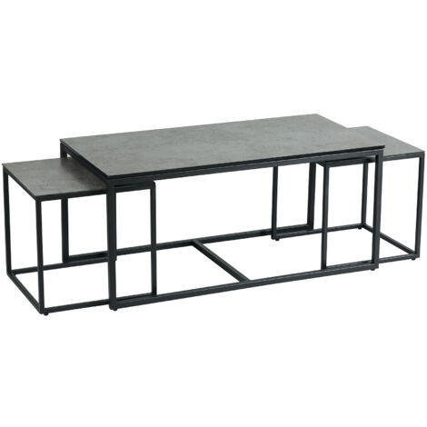 Lot de 3 tables basses 100 et 40 cm gris et anthracite - VIDAL