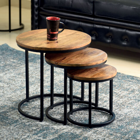 Lot de 3 tables basses Amana Ø45 cm-bois de mango