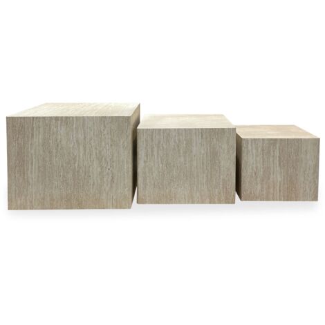 Lot de 3 tables basses Balkor Effet Travertin Beige