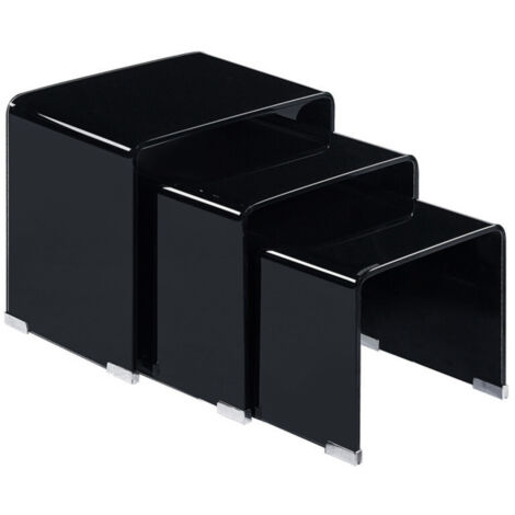 Lot de 3 tables basses gigogne en verre trempé noir - ICE