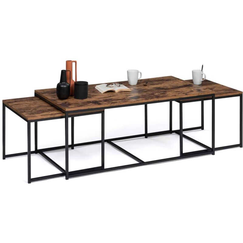 Idmarket - Lot de 3 tables basses gigognes dayton 113 cm effet vieilli design industriel