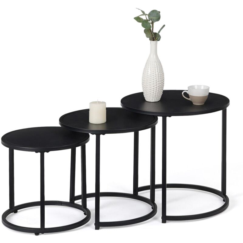 Idmarket - Lot de 3 tables basses gigognes davis rondes 35/40/45 en métal noir mat design industriel