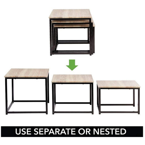 Lot de 3 tables basses gigognes DETROIT 35/40/45 design industriel