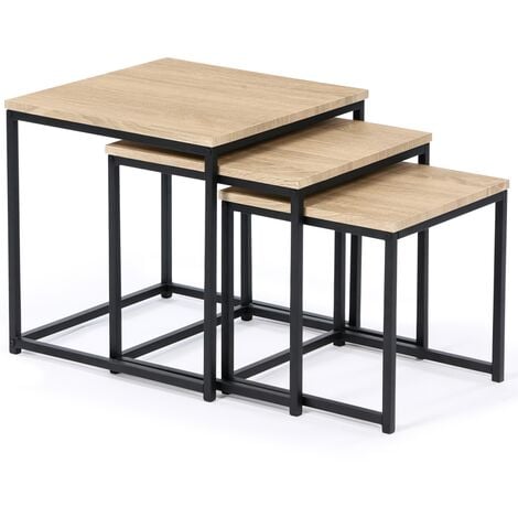 Lot de 3 tables basses gigognes DETROIT 35/40/45 design industriel - Naturel