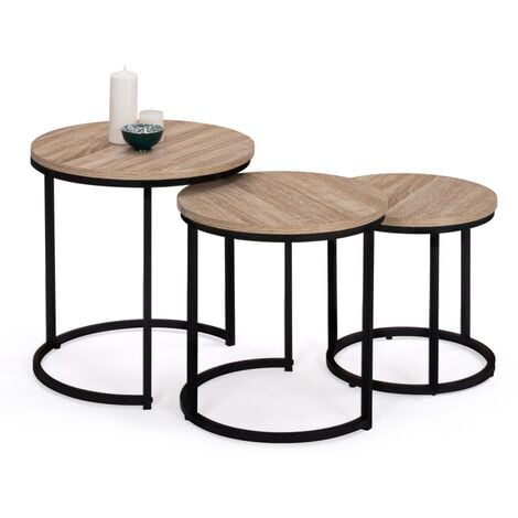 Lot de 3 tables basses gigognes DETROIT rondes 35/40/45 design industriel - Multicolore