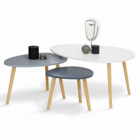 Lot de 3 tables basses gigognes GAIA laquées blanc gris scandinave