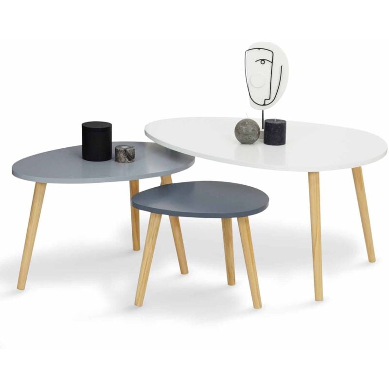 Idmarket - Lot de 3 tables basses gigognes gaia laquées blanc gris scandinave