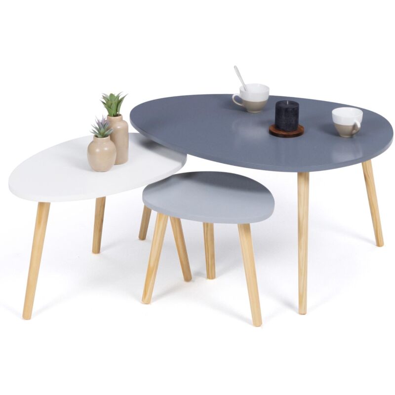 Idmarket - Lot de 3 tables basses gigognes gaia laquées gris blanc scandinave